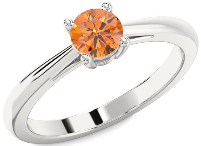 Citrine Silver Round Solitaire Engagement Ring