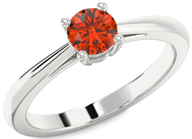 Fire Opal Silver Round Solitaire Engagement Ring