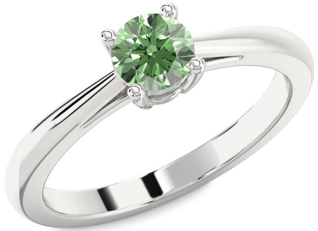 Green Diamond Silver Round Solitaire Engagement Ring