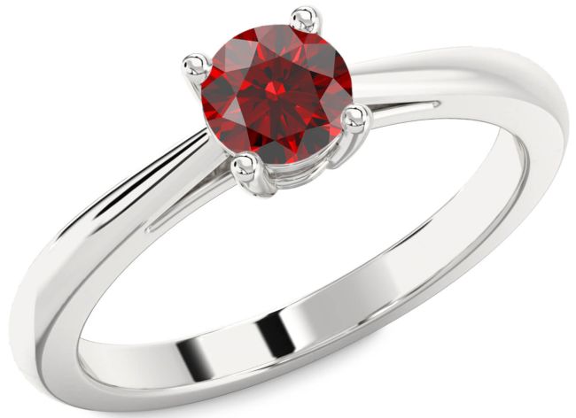 Garnet Silver Round Solitaire Engagement Ring