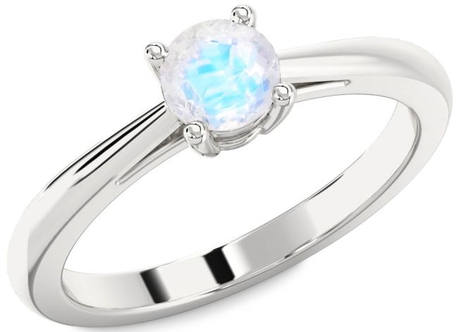 Moonstone Silver Round Solitaire Engagement Ring