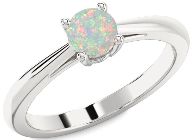 Opal Silver Round Solitaire Engagement Ring