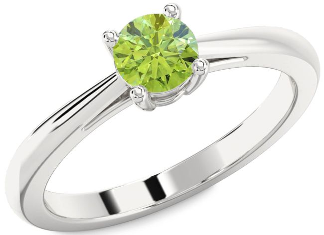Peridot Silver Round Solitaire Engagement Ring