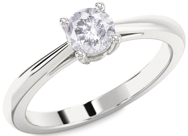 Salt & Pepper Diamond Silver Round Solitaire Engagement Ring