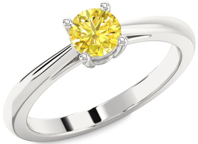 Yellow Diamond Silver Round Solitaire Engagement Ring