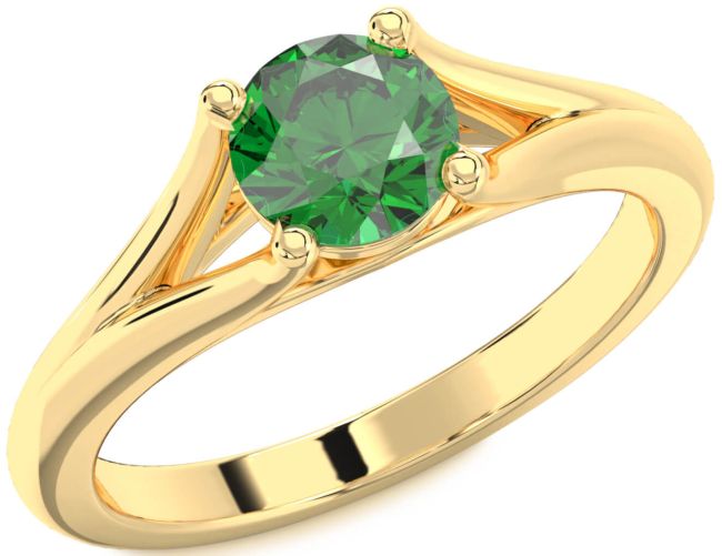 Emerald Gold Round Solitaire Engagement Ring