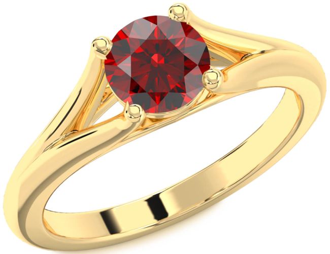 Garnet Gold Silver Round Solitaire Engagement Ring