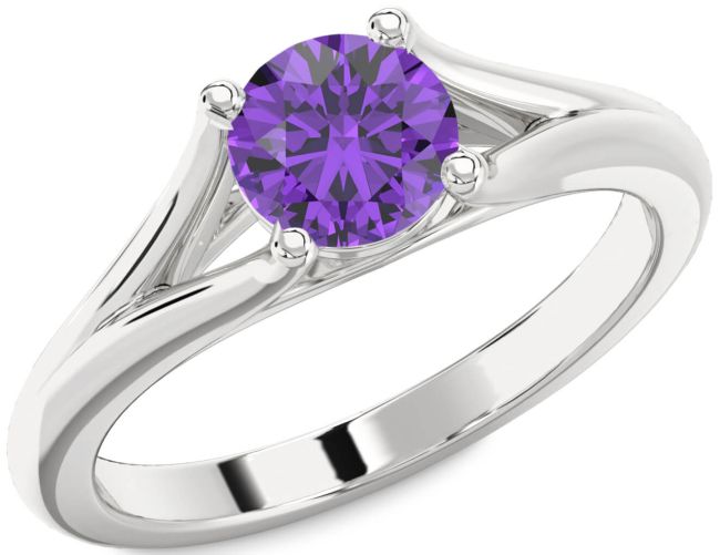 Amethyst Silver Round Solitaire Engagement Ring