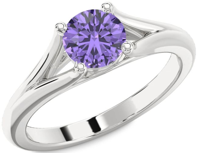 Alexandrite Silver Round Solitaire Engagement Ring