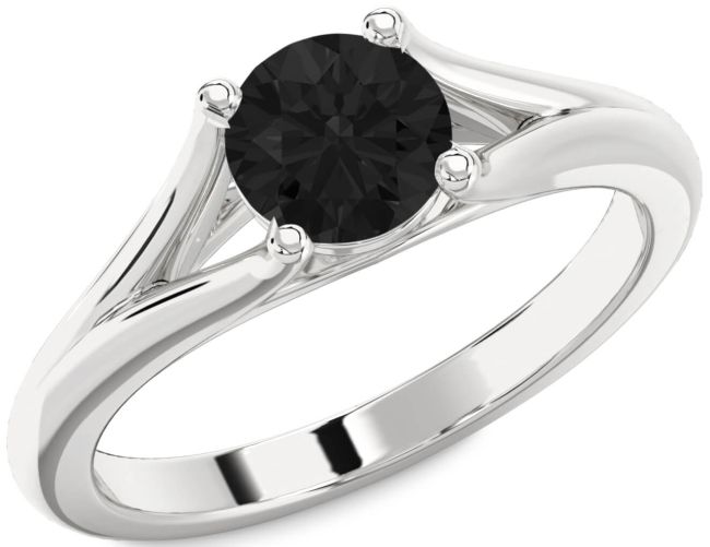 Black Diamond Silver Round Solitaire Engagement Ring