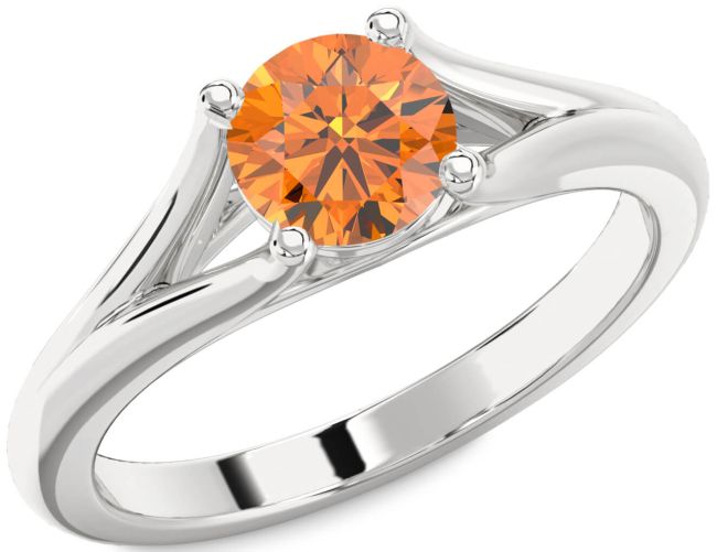 Citrine Silver Round Solitaire Engagement Ring