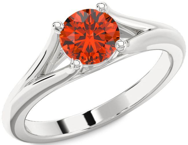 Fire Opal Silver Round Solitaire Engagement Ring