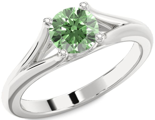 Green Diamond Silver Round Solitaire Engagement Ring