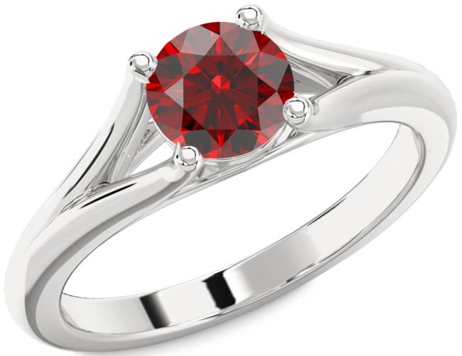 Garnet Silver Round Solitaire Engagement Ring