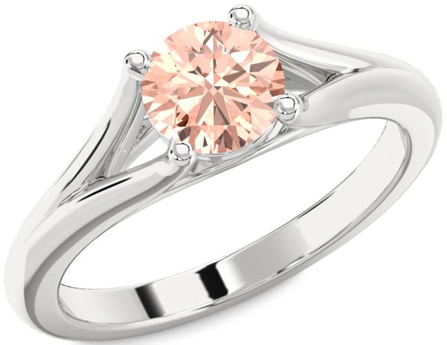 Morganite Silver Round Solitaire Engagement Ring