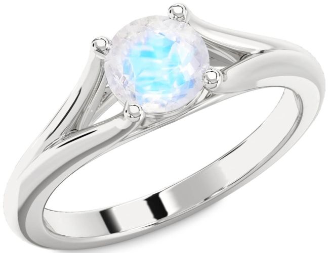 Moonstone Silver Round Solitaire Engagement Ring