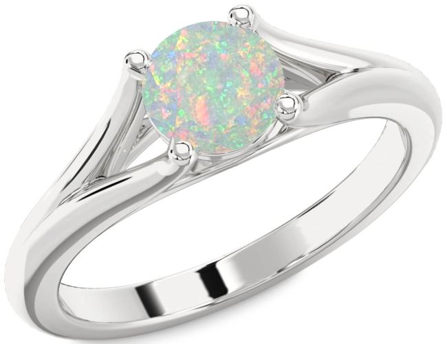 Opal Silver Round Solitaire Engagement Ring