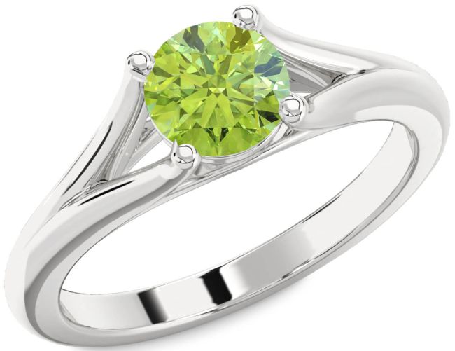 Peridot Silver Round Solitaire Engagement Ring