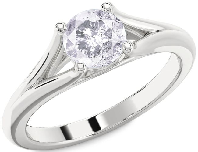 Salt & Pepper Diamond Silver Round Solitaire Engagement Ring