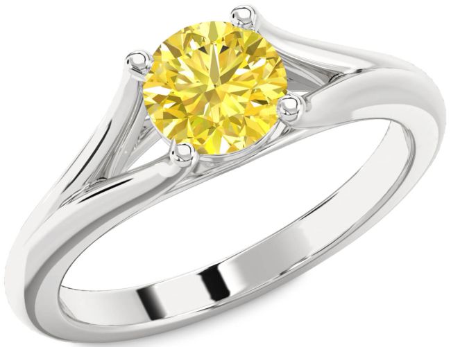 Yellow Diamond Silver Round Solitaire Engagement Ring