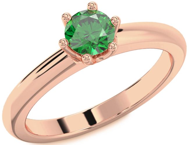 Emerald Rose Gold Silver Round Solitaire Engagement Ring
