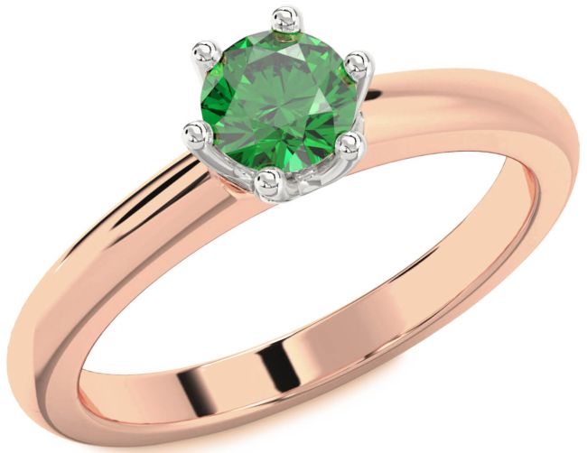 Emerald Rose Gold Silver Round Solitaire Engagement Ring
