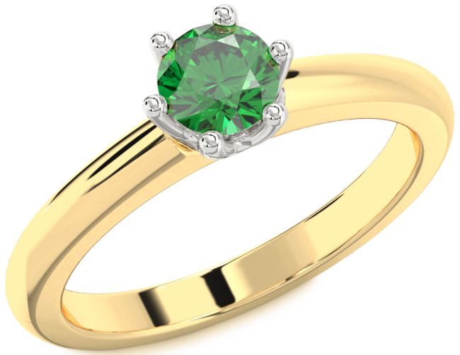 Emerald White Yellow Gold Round Solitaire Engagement Ring