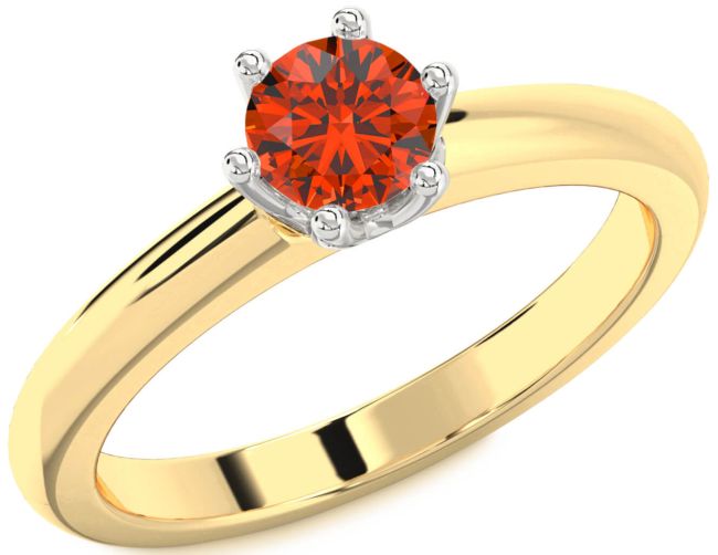 Fire Opal Gold Silver Round Solitaire Engagement Ring