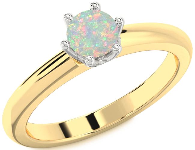 Opal Gold Silver Round Solitaire Engagement Ring
