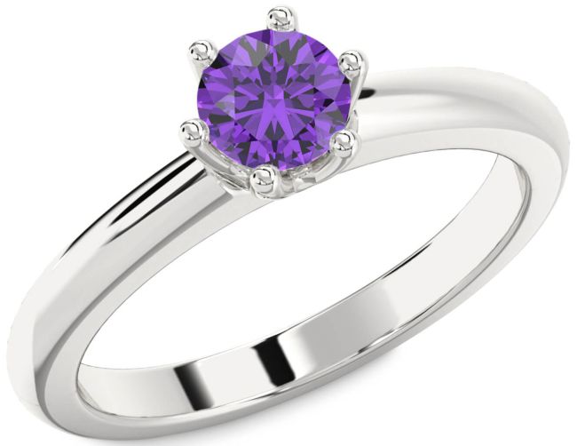 Amethyst Silver Round Solitaire Engagement Ring