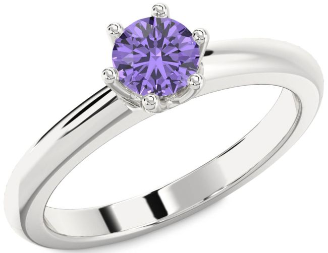 Alexandrite Silver Round Solitaire Engagement Ring