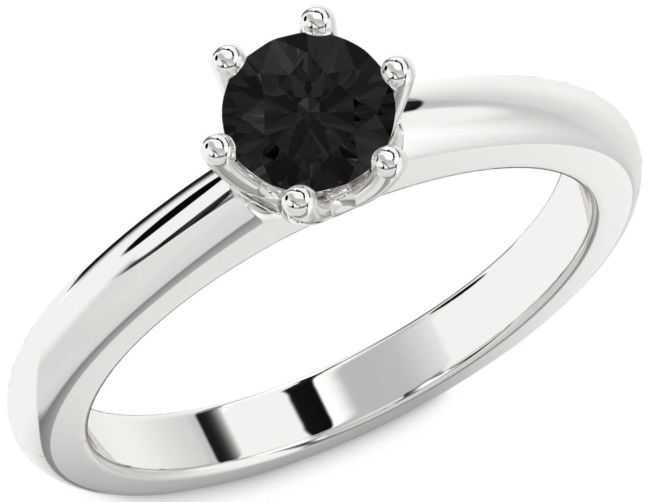 Black Diamond Silver Round Solitaire Engagement Ring