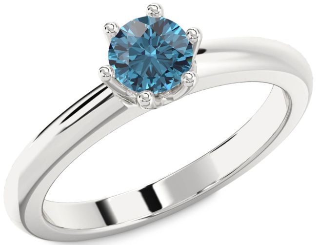 Blue Diamond Silver Round Solitaire Engagement Ring