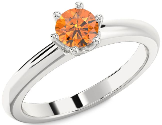 Citrine Silver Round Solitaire Engagement Ring