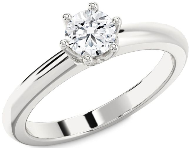 Diamond Silver Round Solitaire Engagement Ring