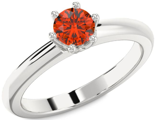 Fire Opal Silver Round Solitaire Engagement Ring