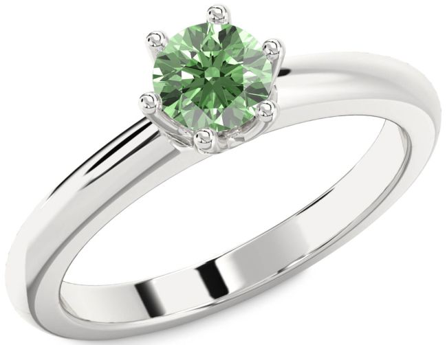 Green Diamond Silver Round Solitaire Engagement Ring