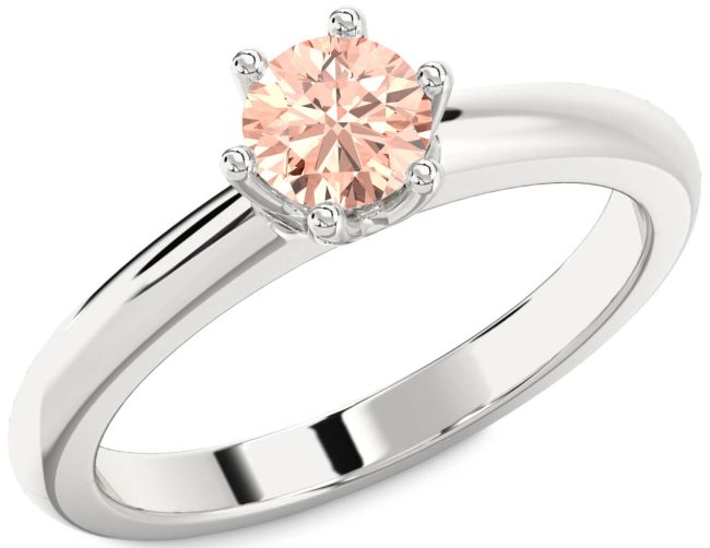 Morganite Silver Round Solitaire Engagement Ring