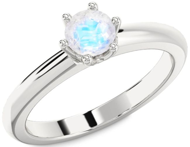 Moonstone Silver Round Solitaire Engagement Ring