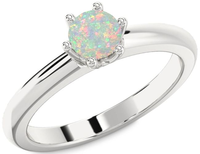 Opal Silver Round Solitaire Engagement Ring