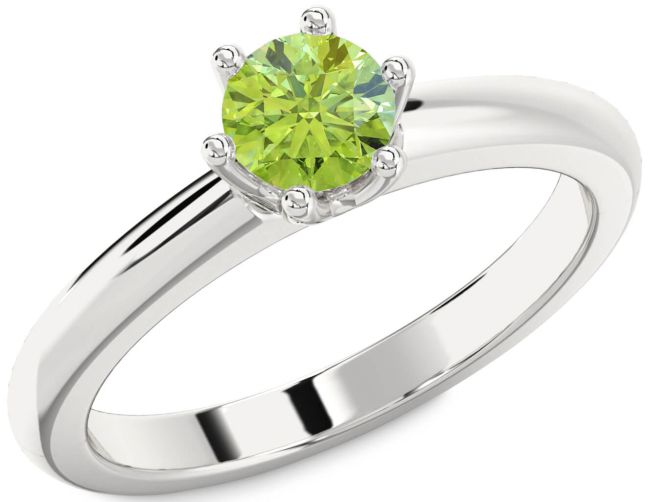 Peridot Silver Round Solitaire Engagement Ring