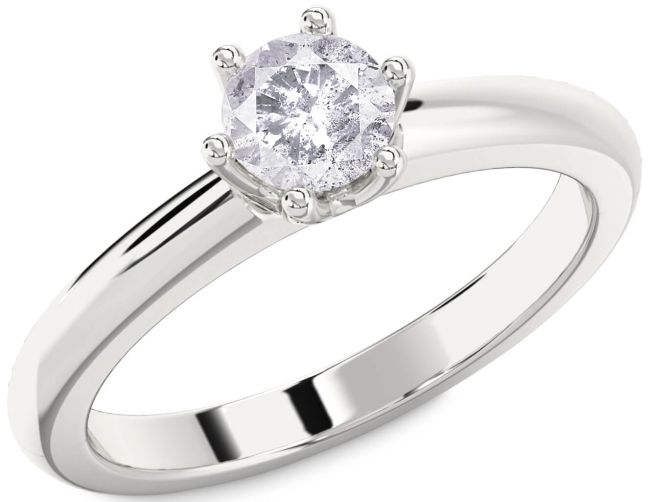 Salt & Pepper Diamond Silver Round Solitaire Engagement Ring