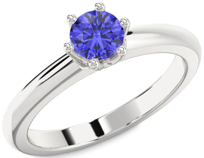 Tanzanite Silver Round Solitaire Engagement Ring