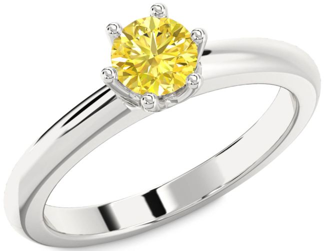 Yellow Diamond Silver Round Solitaire Engagement Ring