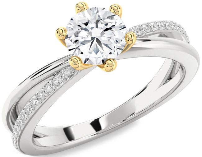 Diamond Platinum & Yellow Gold Round Solitaire Engagement Ring