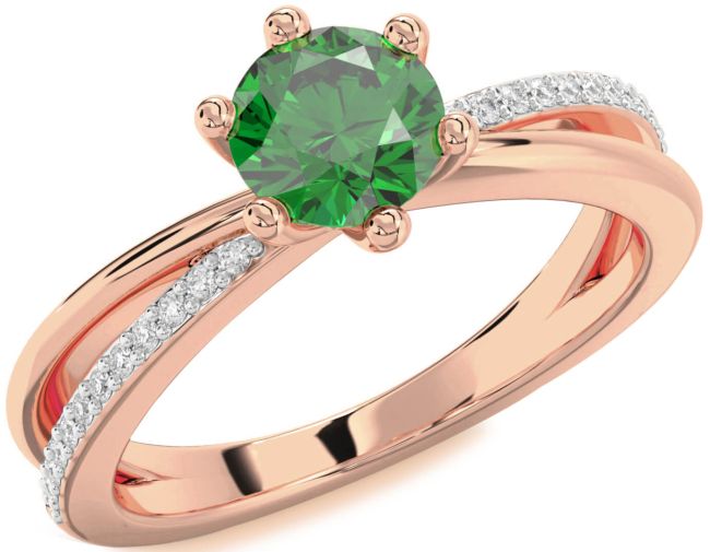 Diamond Emerald Rose Gold Round Solitaire Engagement Ring