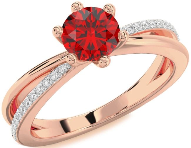 Diamond Ruby Rose Gold Round Solitaire Engagement Ring