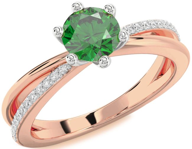 Diamond Emerald Rose Gold Silver Round Solitaire Engagement Ring