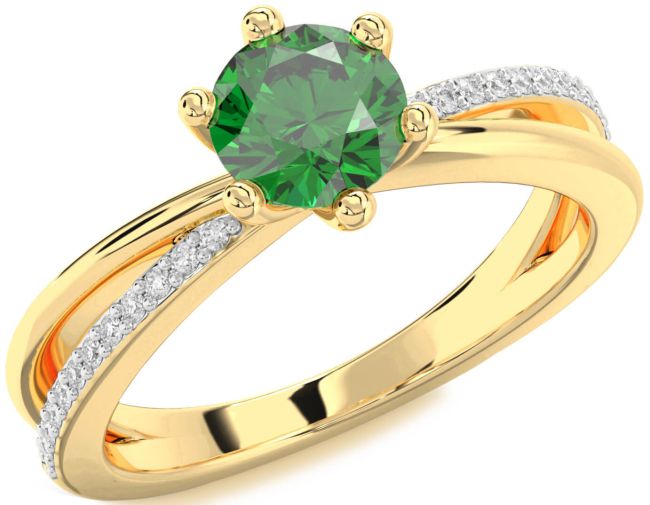Diamond Emerald Gold Round Solitaire Engagement Ring