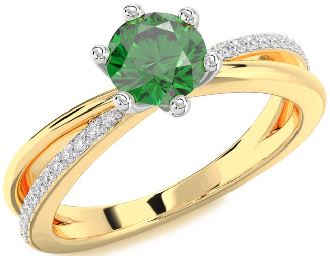 Diamond Emerald Gold Silver Round Solitaire Engagement Ring